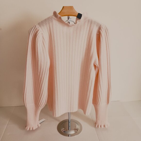 The Cashmere Project Pink Ribbed Crewneck Sweater Ruffle Trim Women's Size M NWT - Picture 15 of 16